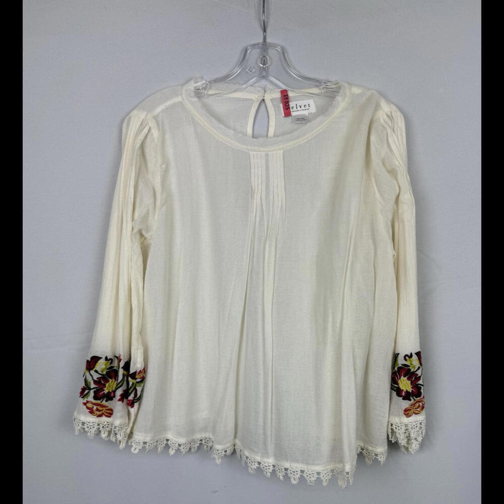 Velvet by Graham & Spencer Cotton Boho Embroidered Top Blouse Shirt Beige Size L